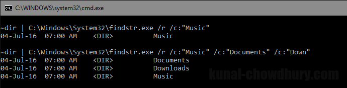 How to filter console output using the findstr command (www.kunal-chowdhury.com)