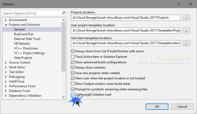 Visual Studio 2017 - How to enable 'Lightweight Solution Load' (www.kunal-chowdhury.com)