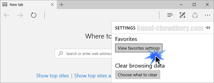 Windows 10 - Microsoft Edge - How to open favorites settings (www.kunal-chowdhury.com)