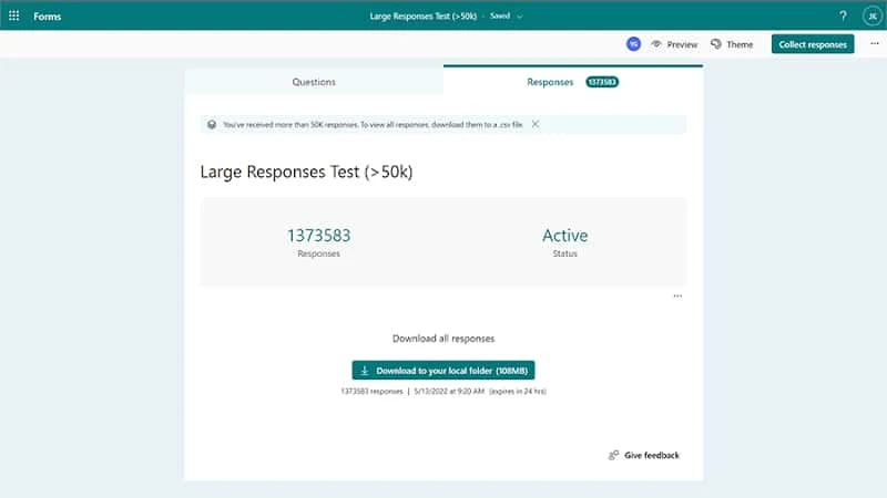 Microsoft extends maximum number of form responses to 5 million