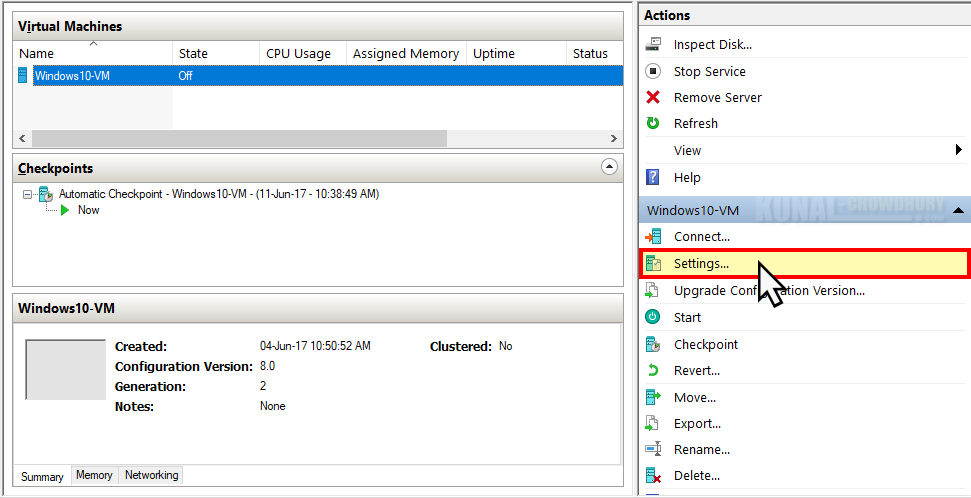 Open the Virtual Machine settings (www.kunal-chowdhury.com)