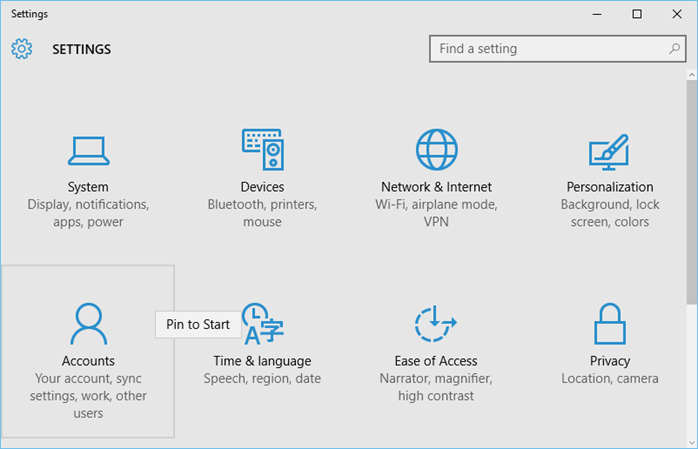 Windows 10 - Pin a Settings in Start Screen (www.kunal-chowdhury.com)