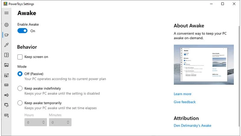 New Awake utility added to Microsoft PowerToys v0.41