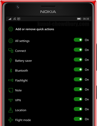 Quick Action buttons on Windows 10 Mobile (www.kunal-chowdhury.com)