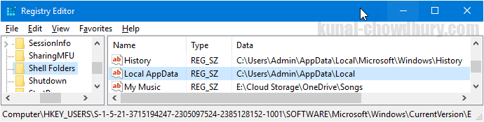 Registry Path to retrieve users AppData directory (www.kunal-chowdhury.com)