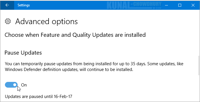 Resume a paused Windows 10 update (www.kunal-chowdhury.com)