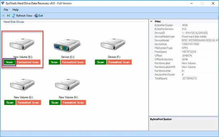 Then, select the Partition from which your data lost and hit on scan