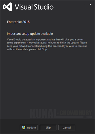 Visual Studio 2015 - Important setup update available (www.kunal-chowdhury.com)