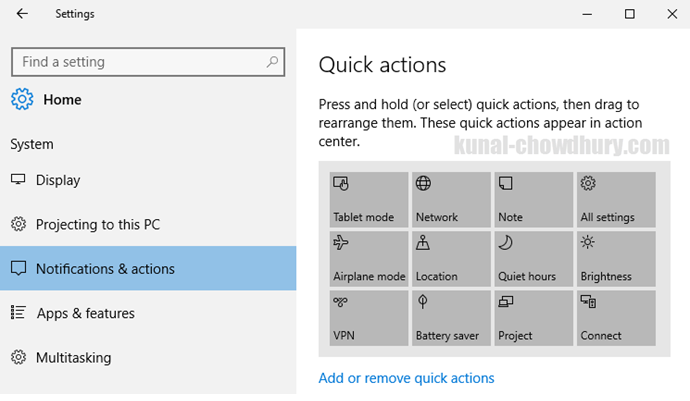 Windows 10 PC - Add, Remove or Rearrange quick action buttons (www.kunal-chowdhury.com)