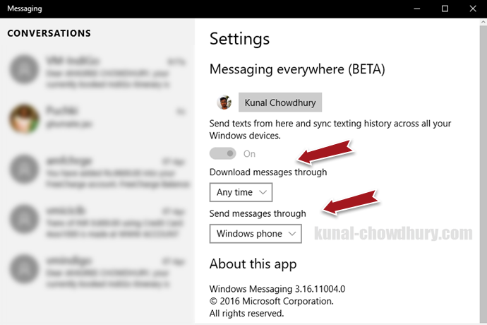 Windows 10 PC - Sync your messages across all your devices (www.kunal-chowdhury.com)