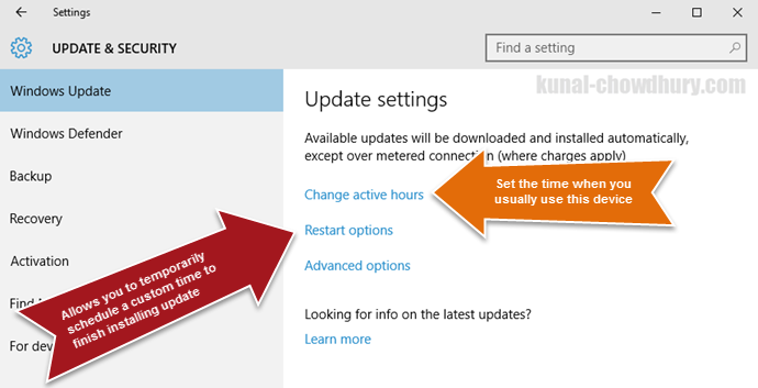 Windows 10 Update Settings (www.kunal-chowdhury.com)