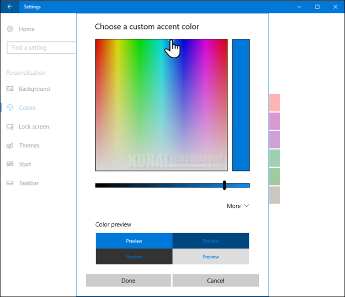 How to set custom colors in Windows 10 Creators Update? (www.kunal-chowdhury.com)