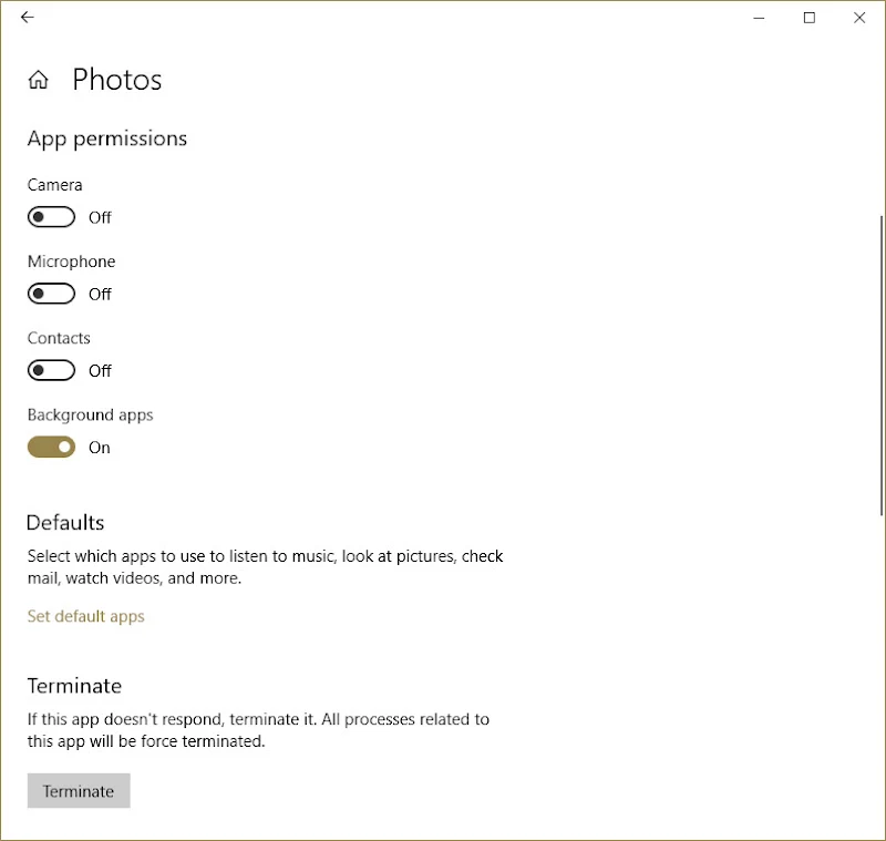 App Settings in Windows 10 will allow you to control the permissions an app has requested