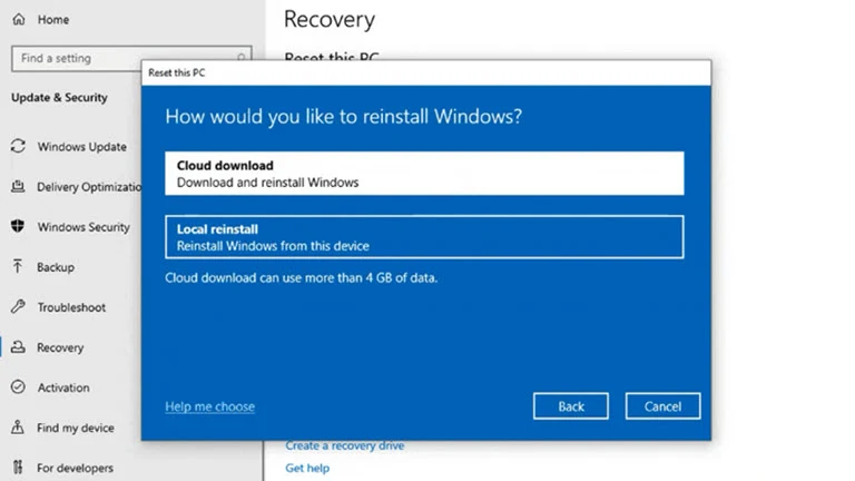 Introducing a new Reset this PC option - Cloud Download