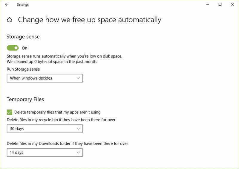 Windows 10 will now provide you more control over automatic temporary files clean up options