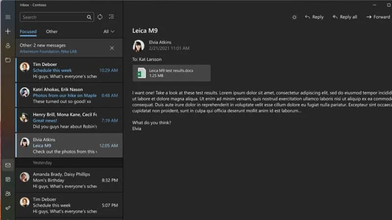 Updated mail app in Windows 11