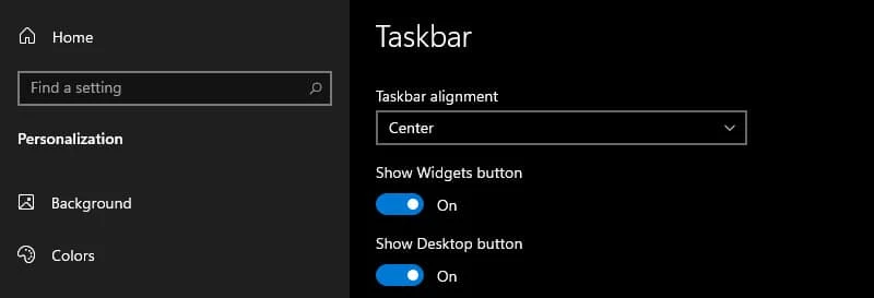 Default taskbar alignment in Windows 11